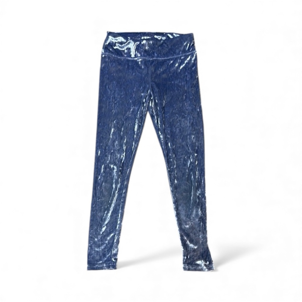 Justice Crushed Velvet Leggings Stretch Skinny Pants Blue Girls 8